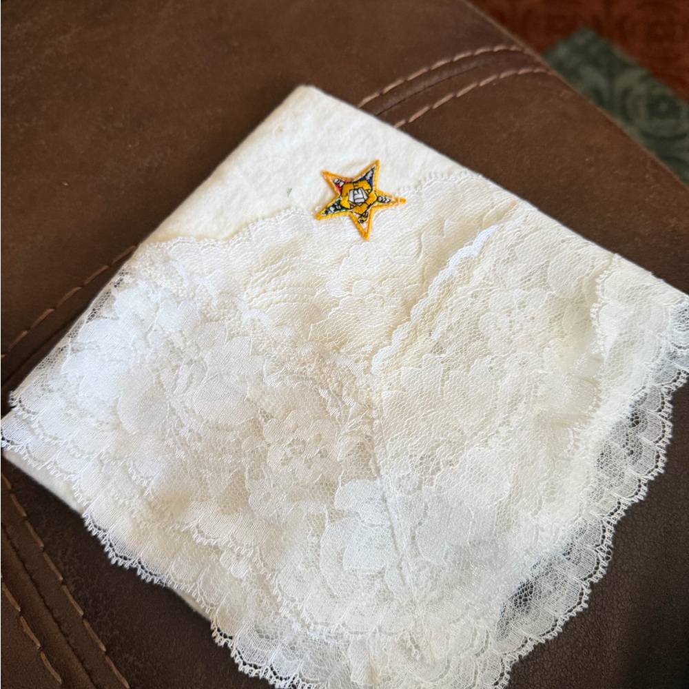 Elegant White Handkerchief with Eastern Star Embroidery